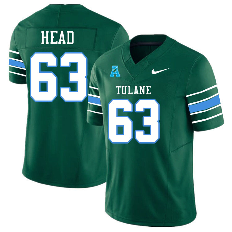 #63 Ethan Head Tulane Green Wave Jersey College Football Uniforms,Apparels Stitched-Green